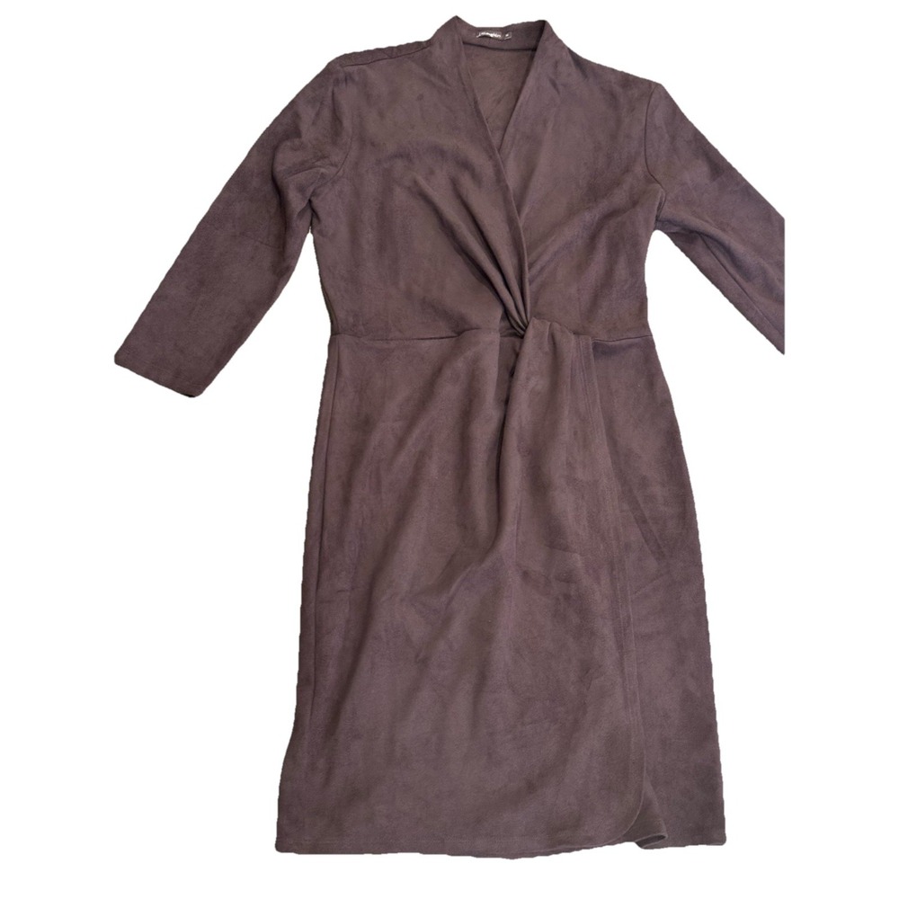 J McLaughlin Lillian Women's Brown Faux Suede Wrap Dress Size M 3/4 Sleeves